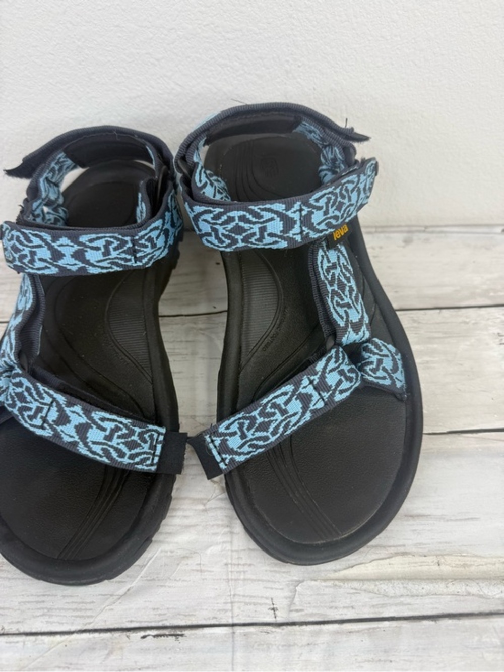 Teva Black Sandals with Light Blue Patterned Straps
